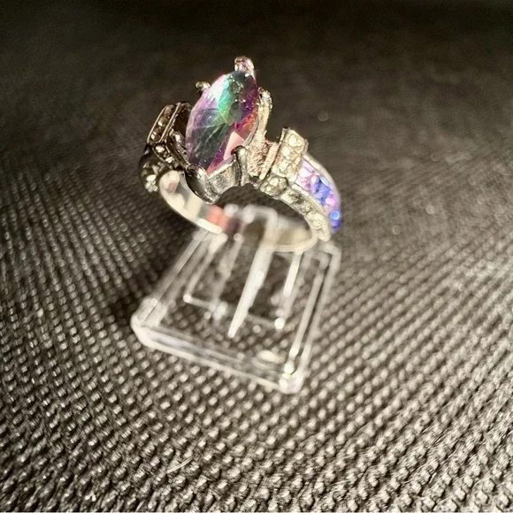 New Stainless Steel & Torina Rainbow Crystal Quartz Ring, Size 6 - Picture 5 of 6
